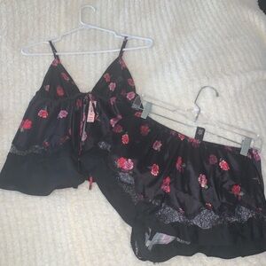 Victoria's Secret Black and Pink Floral Pajama Set